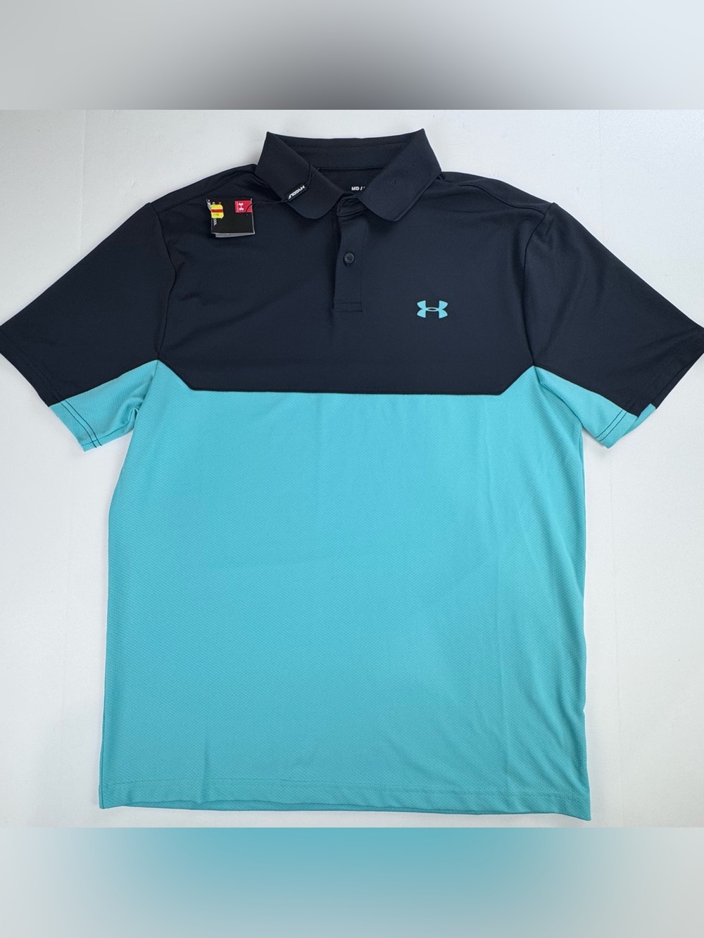 Under Armour Men’s Two-Tone Polo - Black & Aqua Blue medium